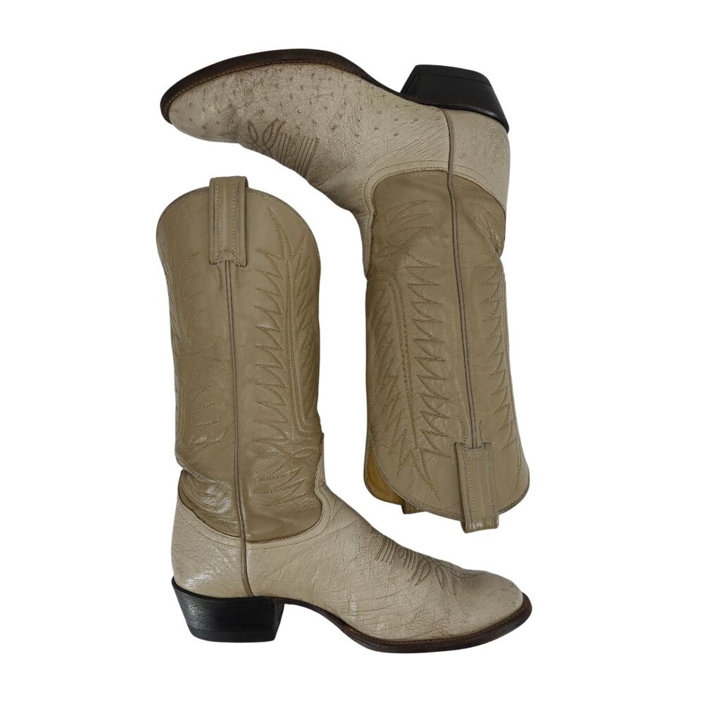 Tony Lama Exotic Ostrich Men Size 9.5D  Cream Beige Leather Cowboy Western Boots - Picture 10 of 16